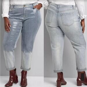 LANE BRYANT Mid Rise Boyfriend Sequined Bling Ankle Crop Jean Women's Size 26‎